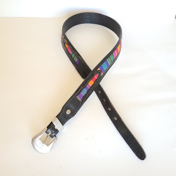 Western genuine leather boho belt black - Picture 2 of 10